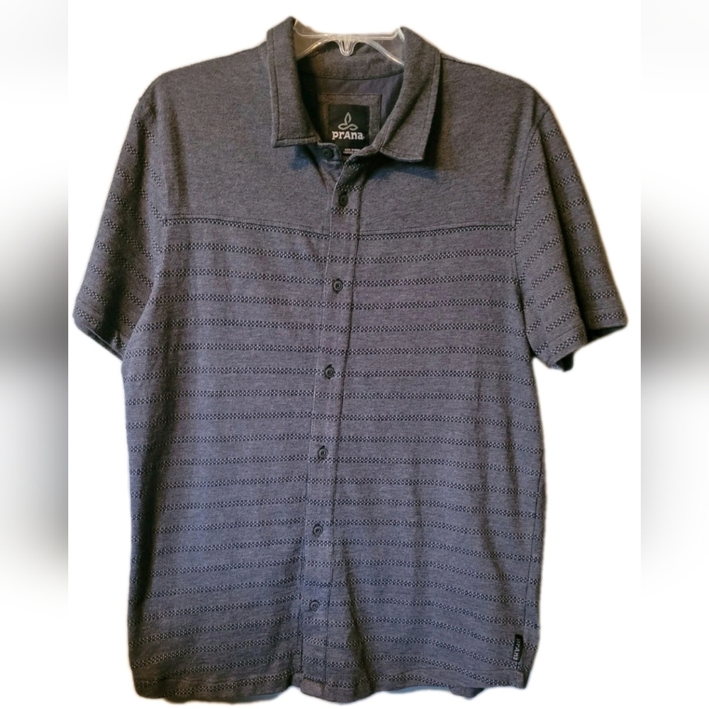 Prana Men's Heather Gray Short-Sleeve Striped Button-Down Shirt Large